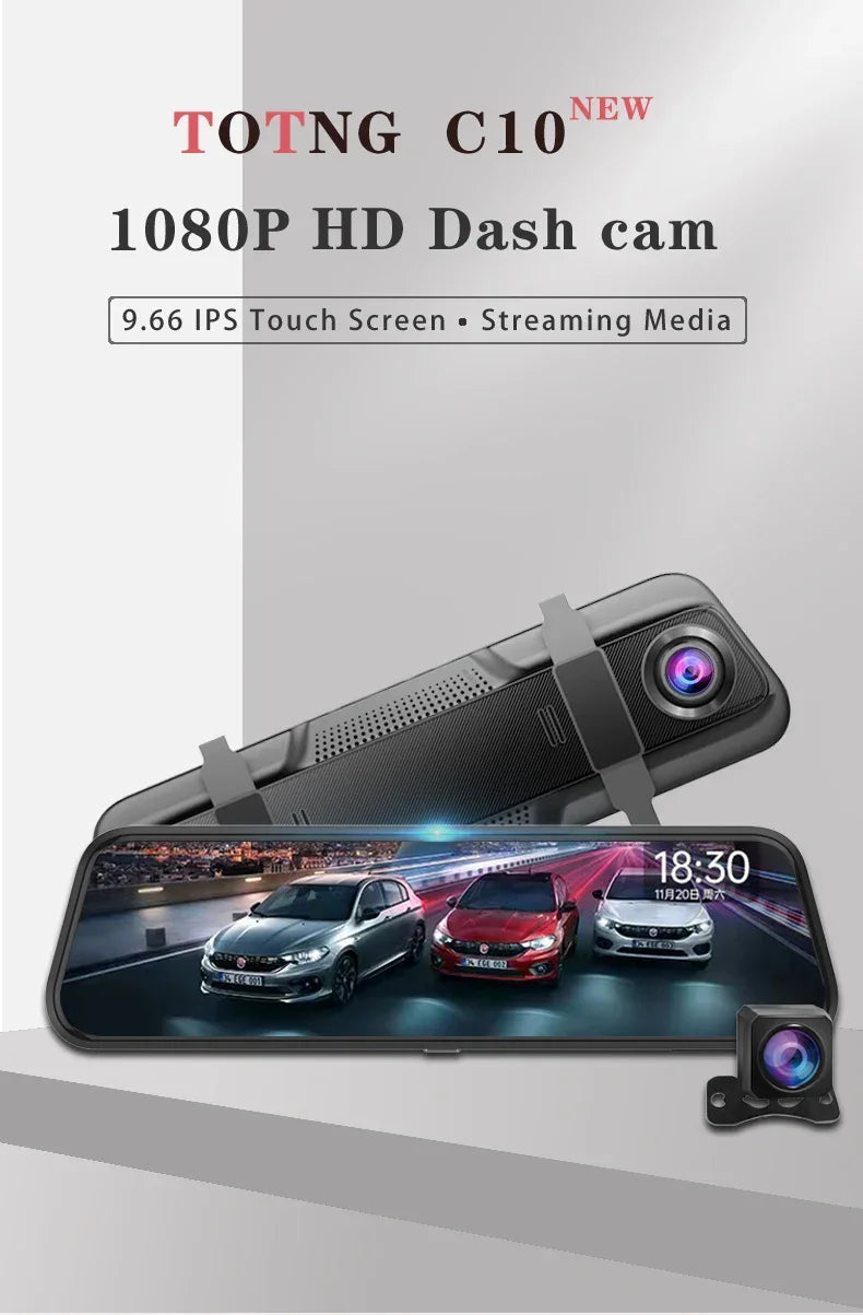 10 Inch Mirror Camera for Car Touch Screen Video Recorder Rearview Mirror Dash Cam Front and Rear Camera Mirror DVR Black Box - Evallys.com