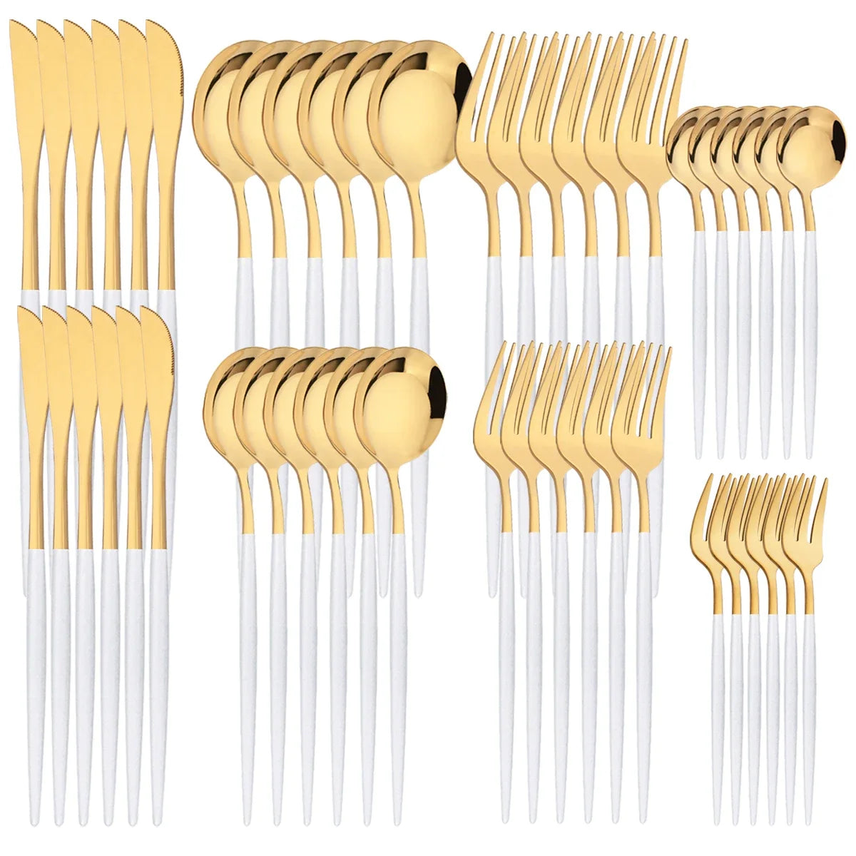 48pcs Black Gold Cutlery Set Knife Fork Coffee Spoon Dinnerware Stainless Steel Tableware Flatware Western Kitchen Silverware