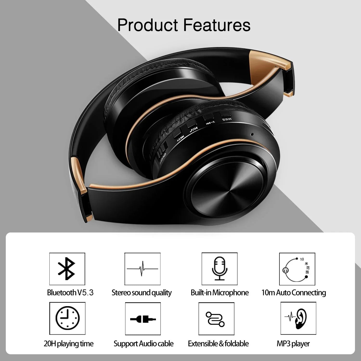 HIFI Stereo Earphones Bluetooth Headphone Music Headset FM and Support SD Card with Mic for Mobile Xiaomi Iphone Sumsamg Tablet - Evallys.com