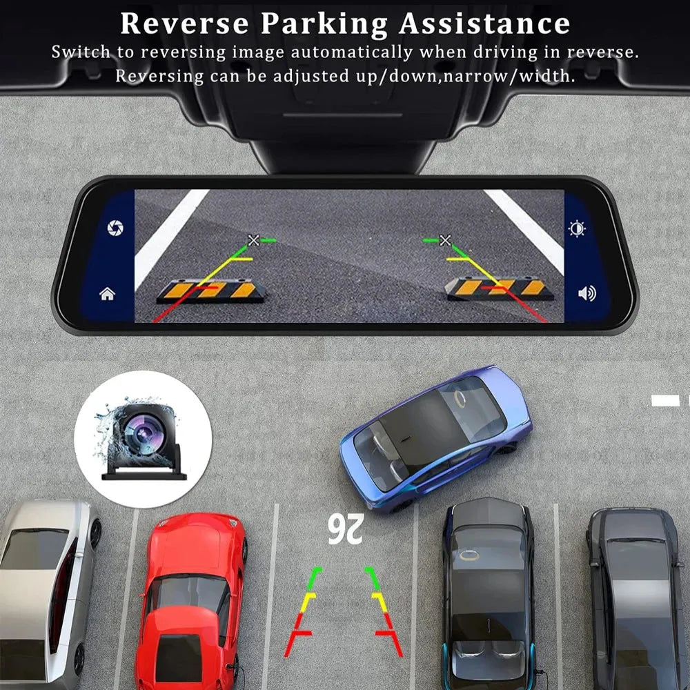10" Dash Cam 4K 3840*2160P Car Dvr Carplay Android Auto GPS 5G WIFI AUX Stream RearView Mirror Dashcam Camera Drive Recorder FM - Evallys.com