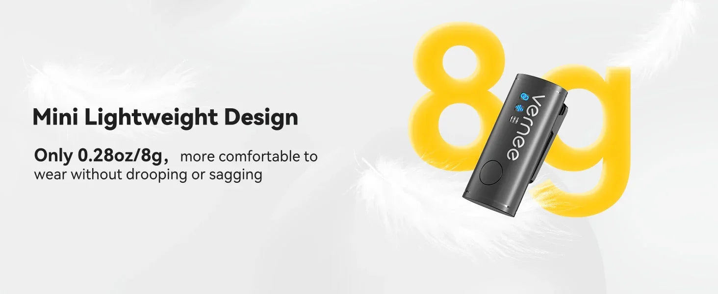 vernee V10 Wireless Lavalier Microphone 60M Noise Cancellation Vlog Short Video Recording Mini Mic for iPhone/Android - Evallys.com