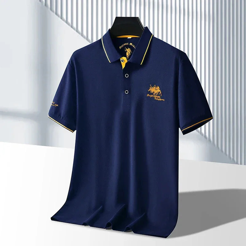 Men's Business Casual Short Sleeved Embroidered Solid Color Polo Shirt Fashionable Breathable Comfortable Summer Versatile Top - Evallys.com