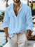 Casual Breathable Loose Cotton Linen Shirt Mens Spring Autumn Leisure Solid Color Cardigan Tops Men Vintage Button Lapel Shirts - Evallys.com
