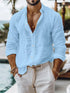 Casual Breathable Loose Cotton Linen Shirt Mens Spring Autumn Leisure Solid Color Cardigan Tops Men Vintage Button Lapel Shirts - Evallys.com