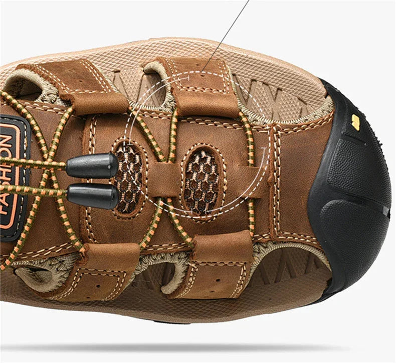 Men’s Genuine Leather Summer Sandals – Casual Outdoor Beach Shoes - Evallys.com