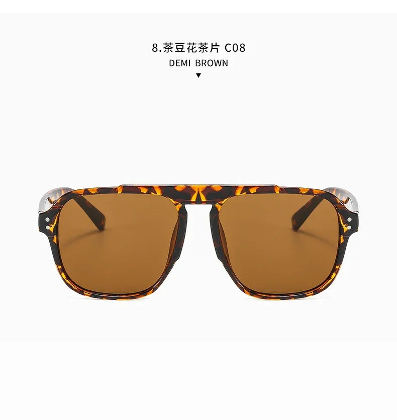 SORVINO Oversized Red Square Rivets Sunglasses Fashion Women Vintage Brand Designer Men Trendy Yellow Sun Glasses Shades UV400 - Evallys.com