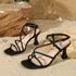 Women's Sandals Square Open Toe Kitten Heels Strappy Ankle Strap Sandals for Women Comfort Dress Party Shoes - Evallys.com