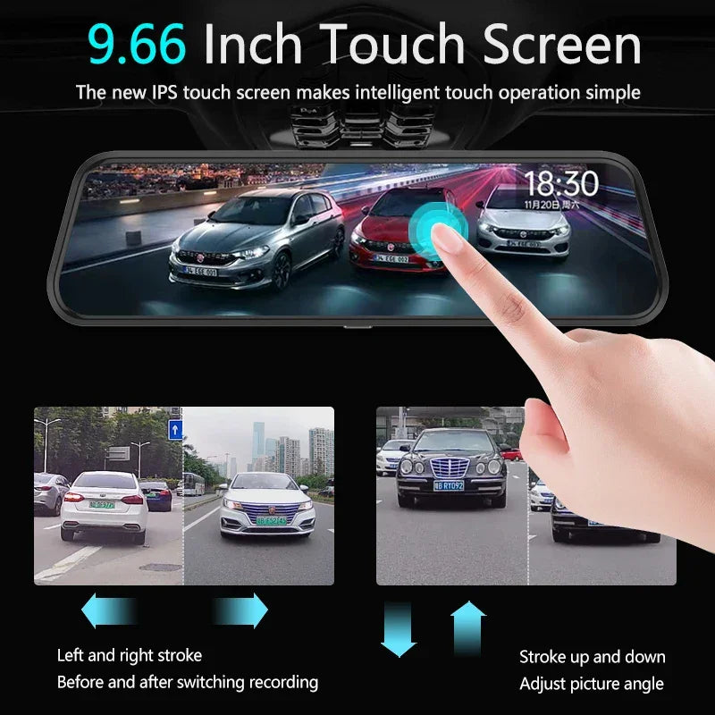 10 Inch Mirror Camera for Car Touch Screen Video Recorder Rearview Mirror Dash Cam Front and Rear Camera Mirror DVR Black Box - Evallys.com