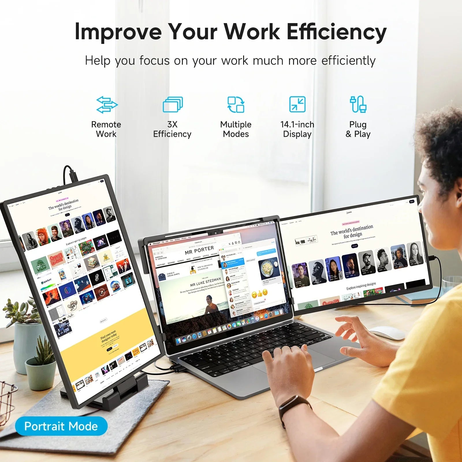 Dopesplay 14.1inch Portable Monitors 1200P FHD IPS Single Dual Second Screen Extender Display For Phone PC Mac 13.3-17