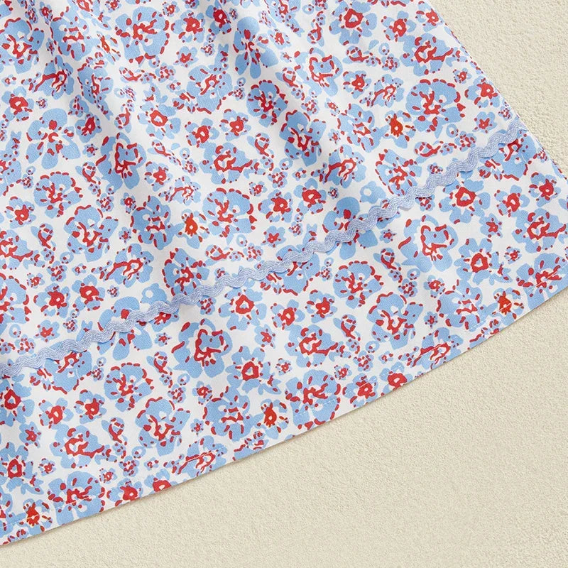 Girls Short Sleeve Crew Neck Floral Print Summer Dress Embroidered Casual Dress for Kids Cute Flower Patterned Clothing - Evallys.com