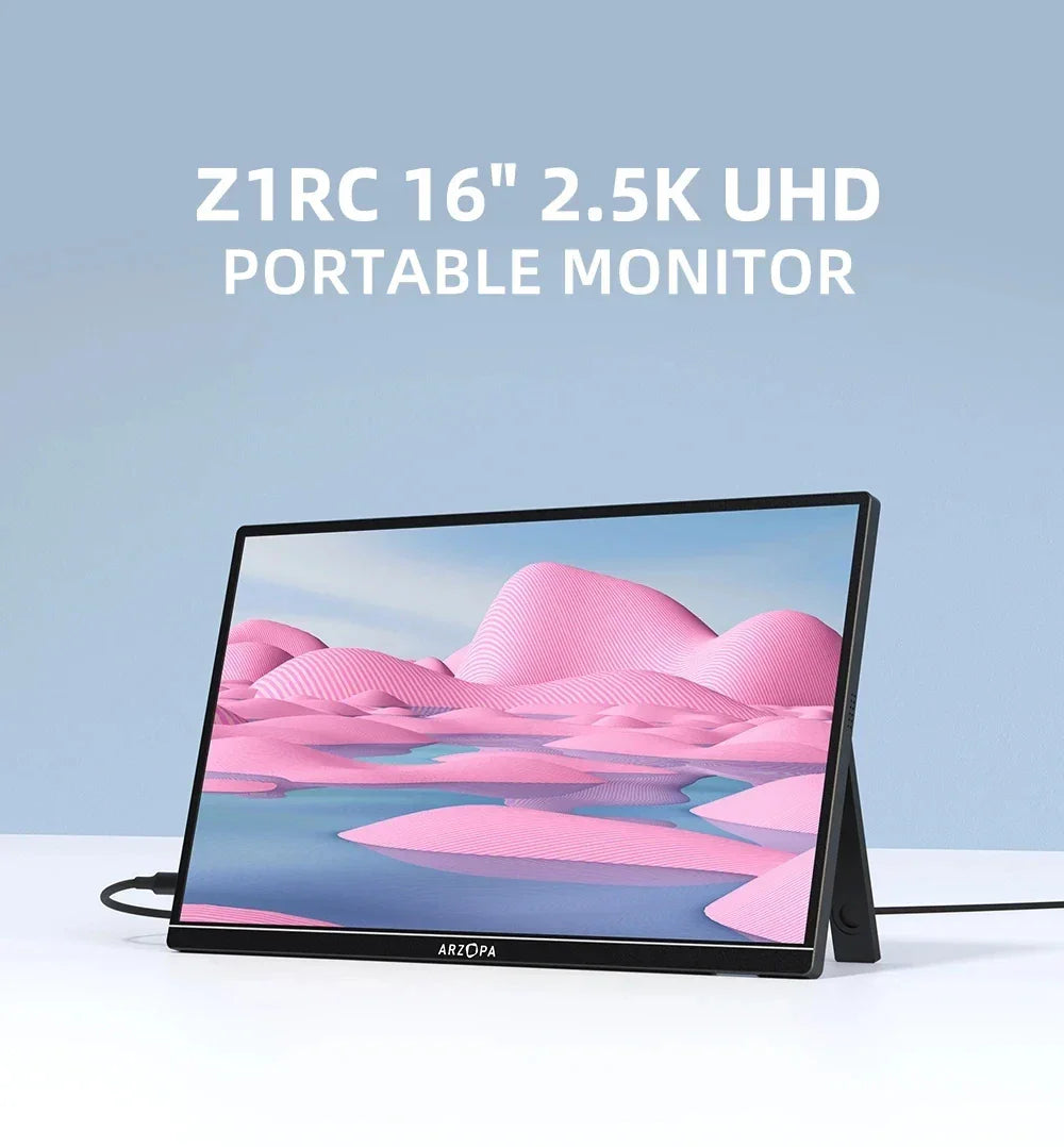 ARZOPA 16inch 2K Portable Monitor 16:10 IPS Screen with type-c mini hdmi Second Display for MAC/Laptop/PC/Xbox/PS4/5/Switch,Z1RC - Evallys.com