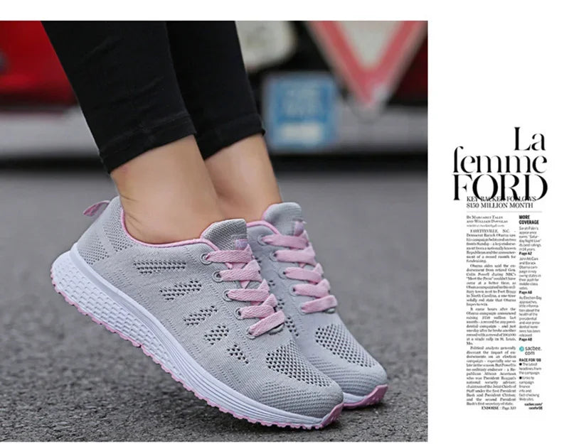Women Casual Shoes Fashion Breathable Walking Mesh Flat Shoes Sneakers Women 2021 Gym Vulcanized Shoes White Female Footwear - Evallys.com