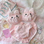 Japanese Girls Winter Soft Ropa Interior Cute Lingerie for Women Cartoon Bear Students Plush Sexy Bras Wireless Thin Bra Set - Evallys.com