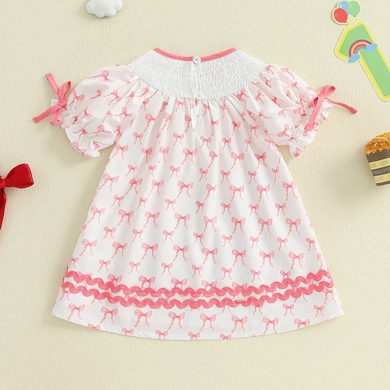 Toddler Girl Birthday Dress with Puff Sleeves and Embroidered Letters Smocked Summer Party Dress for Baby Girls - Evallys.com