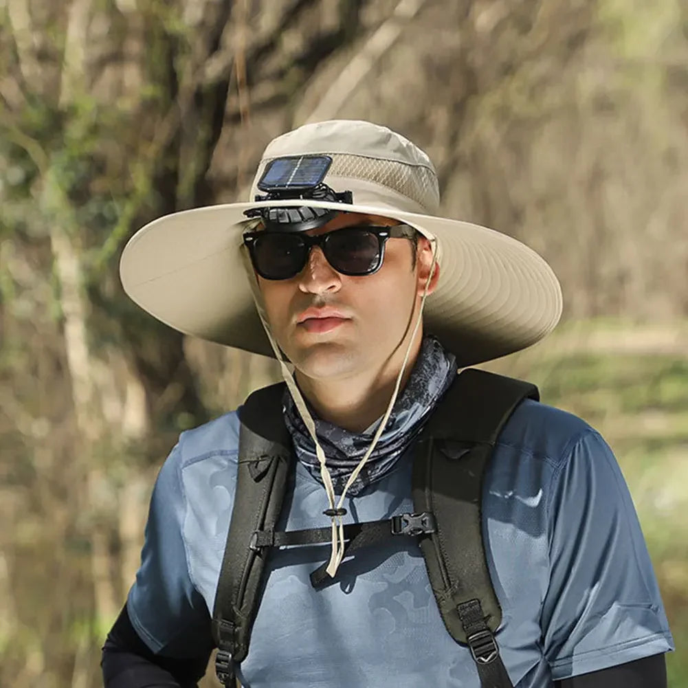 Solar Powered UV Protection Hat – Fan Cooling Wide Brim Cap - Evallys.com