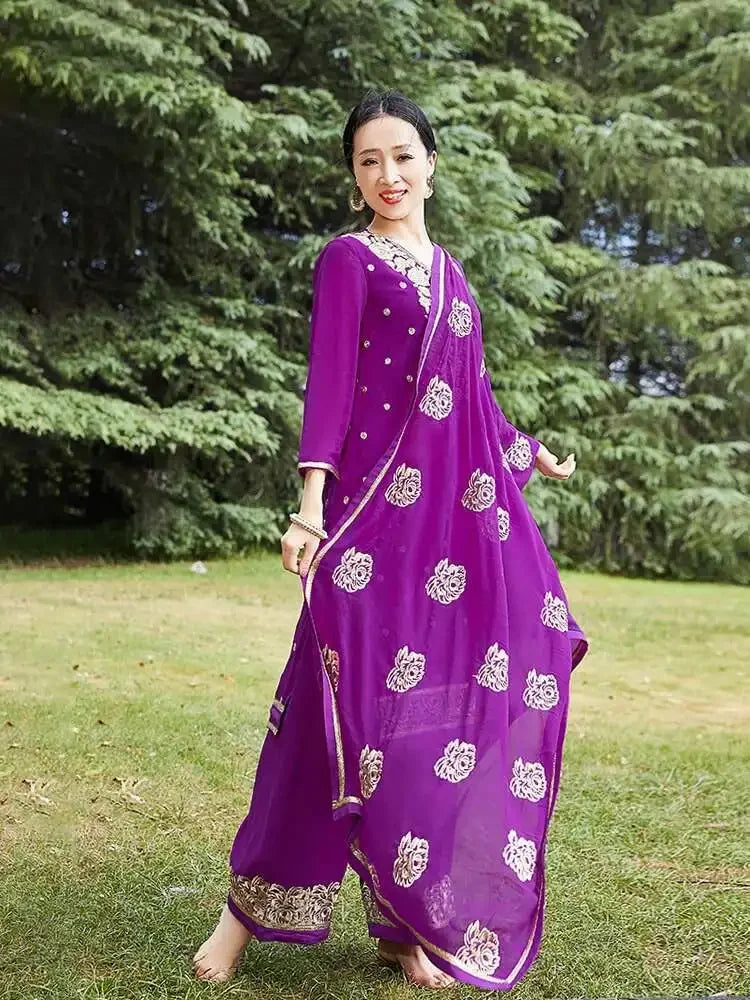 India Pakistan Punjabi Suit Set – Dupatta, Kurta, Pants & Scarf - Evallys.com