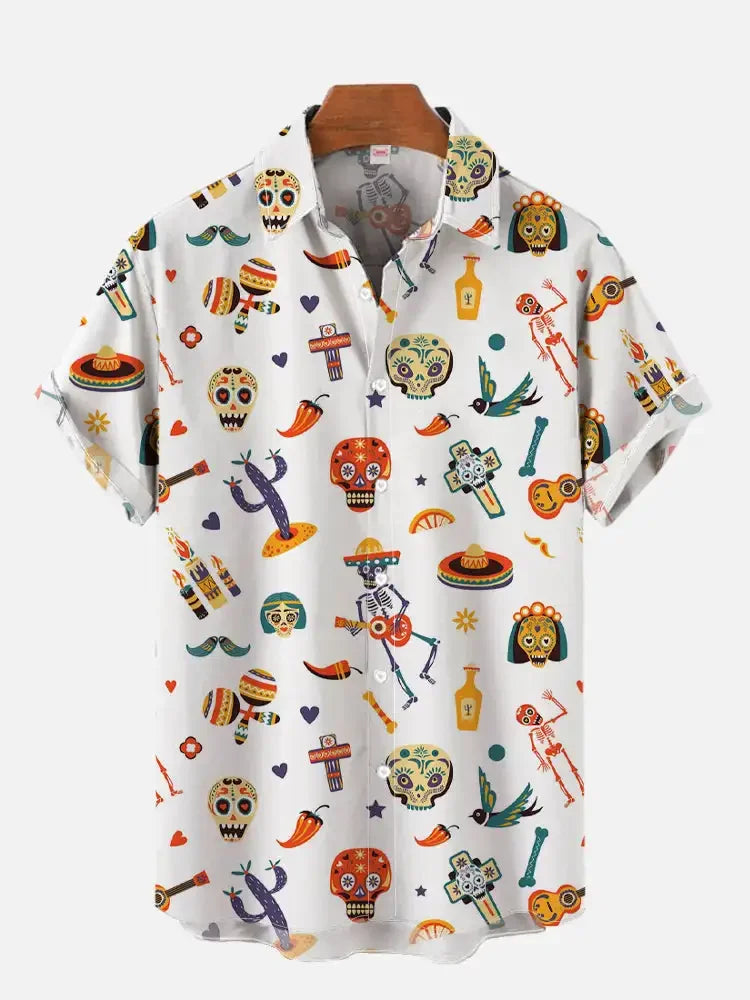 2024 Fashion Men's Hawaiian shirts Mexican Style Colorful Graffiti Art Poster Prints Short Sleeve Shirt Hawaii style clothing - Evallys.com