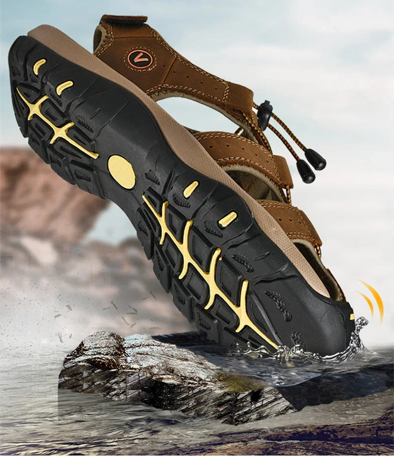 Men’s Genuine Leather Summer Sandals – Casual Outdoor Beach Shoes - Evallys.com