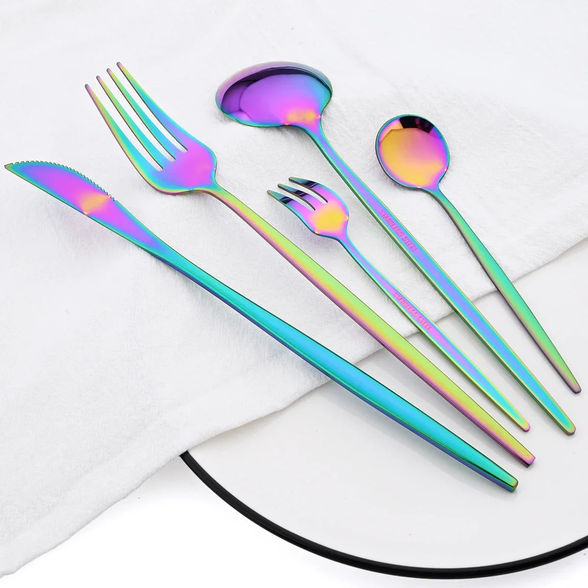 48pcs Black Gold Cutlery Set Knife Fork Coffee Spoon Dinnerware Stainless Steel Tableware Flatware Western Kitchen Silverware