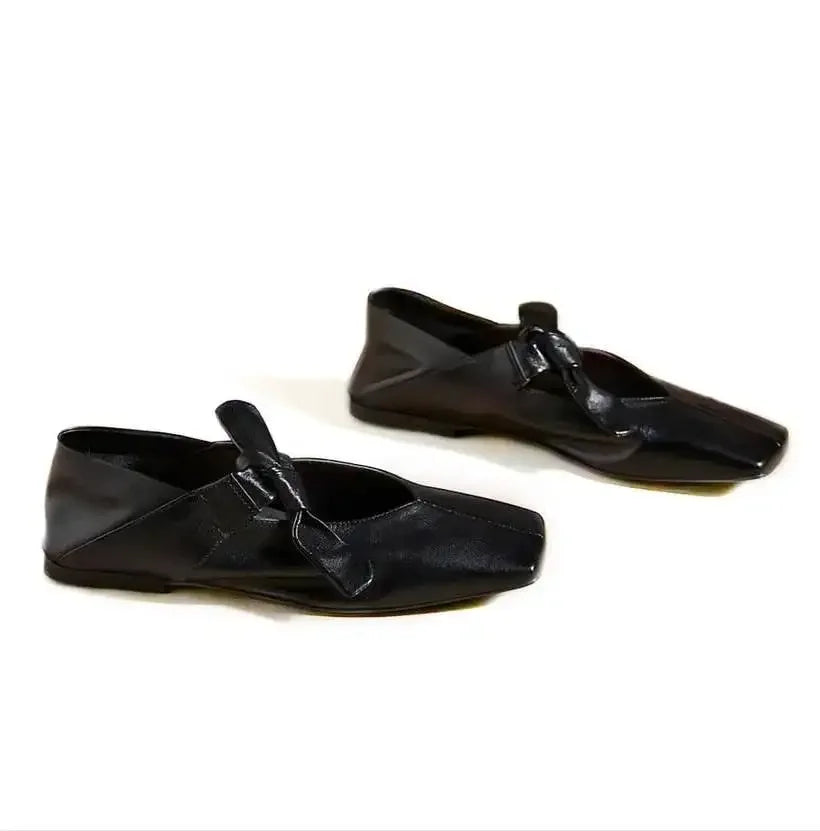 Women’s Square Toe Ballet Flats – Bow Mary Jane Summer Commuter Shoes - Evallys.com