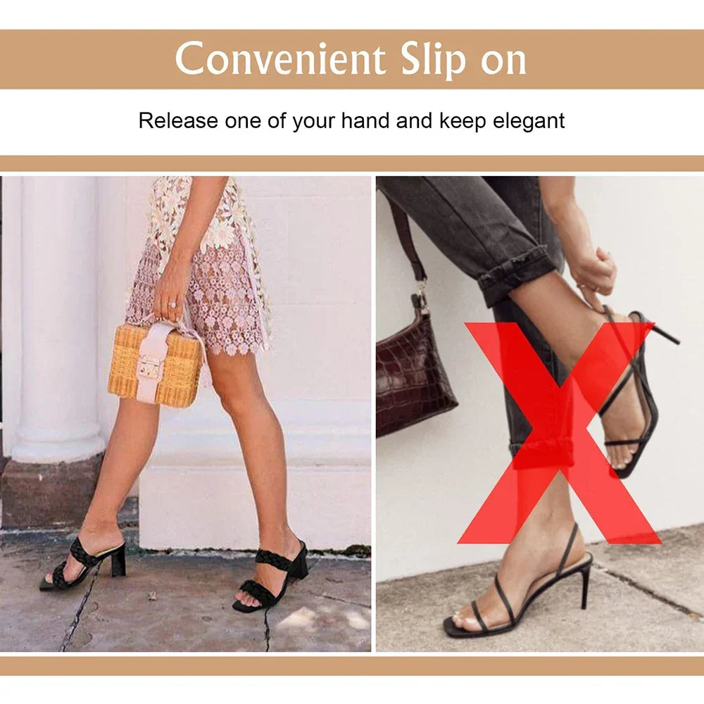 Elegant Women's Braided Heels Sandalias Fashion Strappy Square Sandals Open Toe Backless Mules Slip On Block Heeled Shoes - Evallys.com