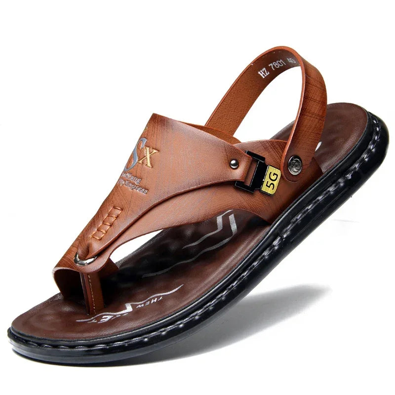 Men’s Summer Casual Leather Sandals – Designer Outdoor Leisure Shoes - Evallys.com