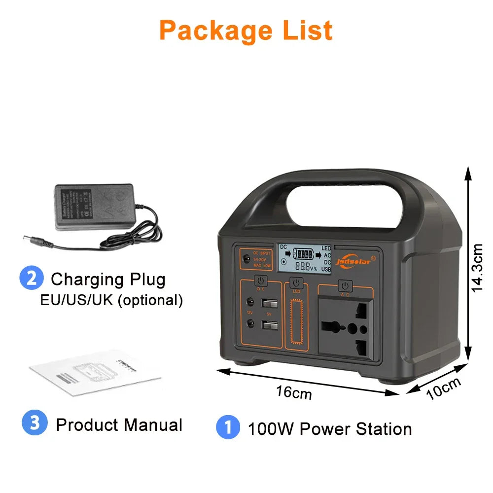 100W Portable Power Station 220V/110V Solar Generator Outdoor Emergency Mobile Power Bank 24000mAh LiFePO4 For Camping Power LED - Evallys.com