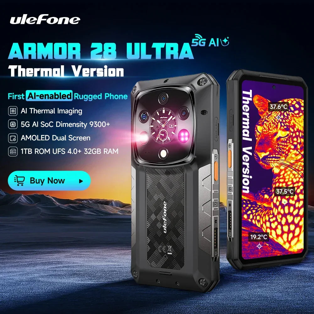 Ulefone Armor 28 Ultra 5G AI Thermal Imaging Rugged Phone Dimensity 9300+ 1TB ROM 32GB RAM Android Smartphone AMOLED Mobile - Evallys.com