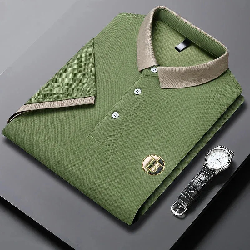 2024 Men's New Embroidered Cotton Business Leisure Short Sleeved POLO Shirt Fashion Short Sleeved Comfortable and Breathable Top - Evallys.com
