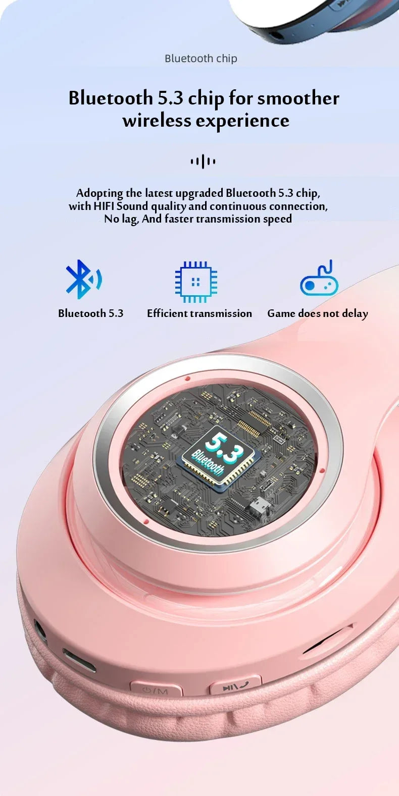 RGB Bluetooth Wireless Headphones For Girls Children's Headset with Microphone Support SD Card HIFi Stereo Gaming Earphone - Evallys.com
