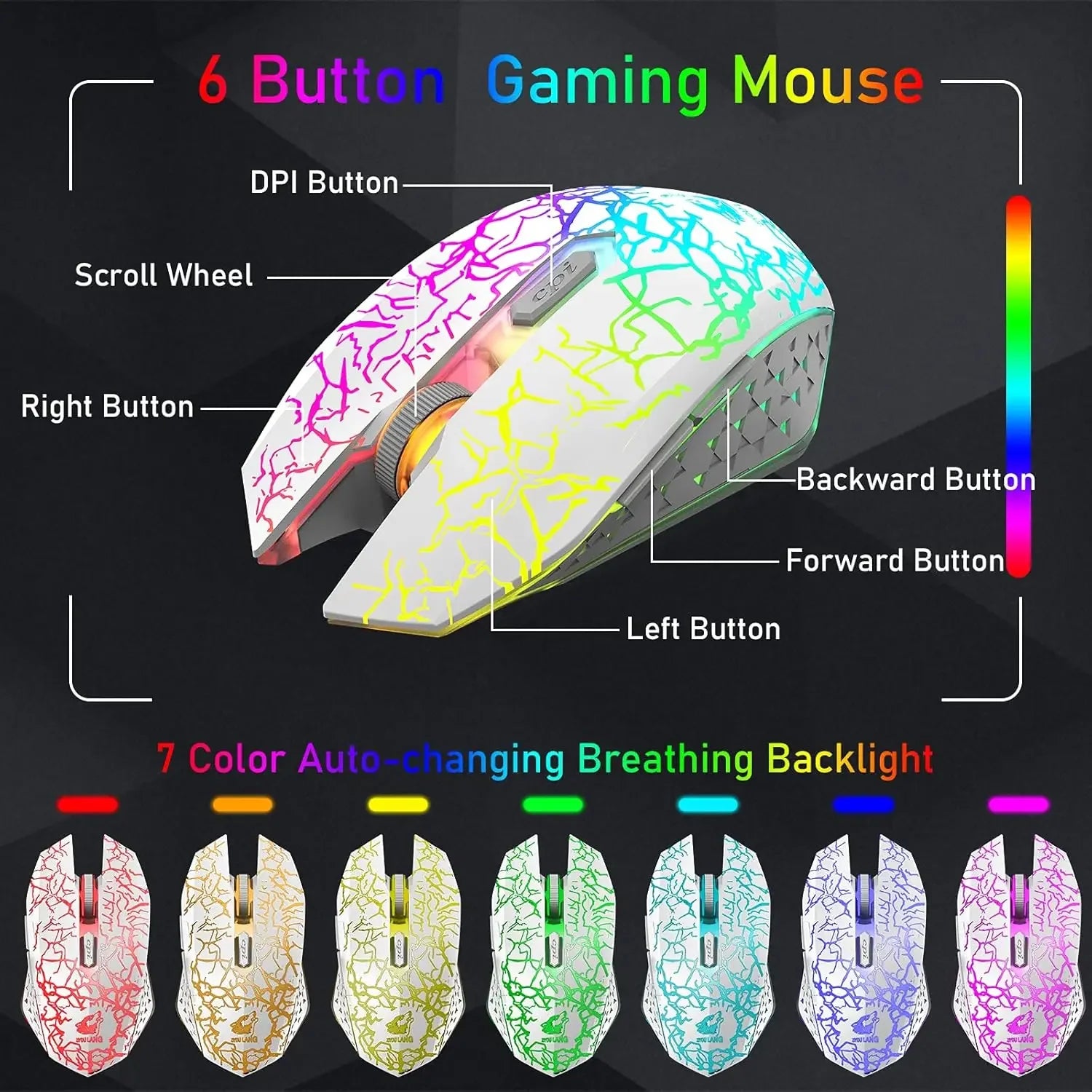 T61 Wireless Gaming Keyboard and Mouse Combo, Ergonomic 61 Key Rainbow LED Backlight Rechargeable 4000mAh Battery Mouse Pad - Evallys.com