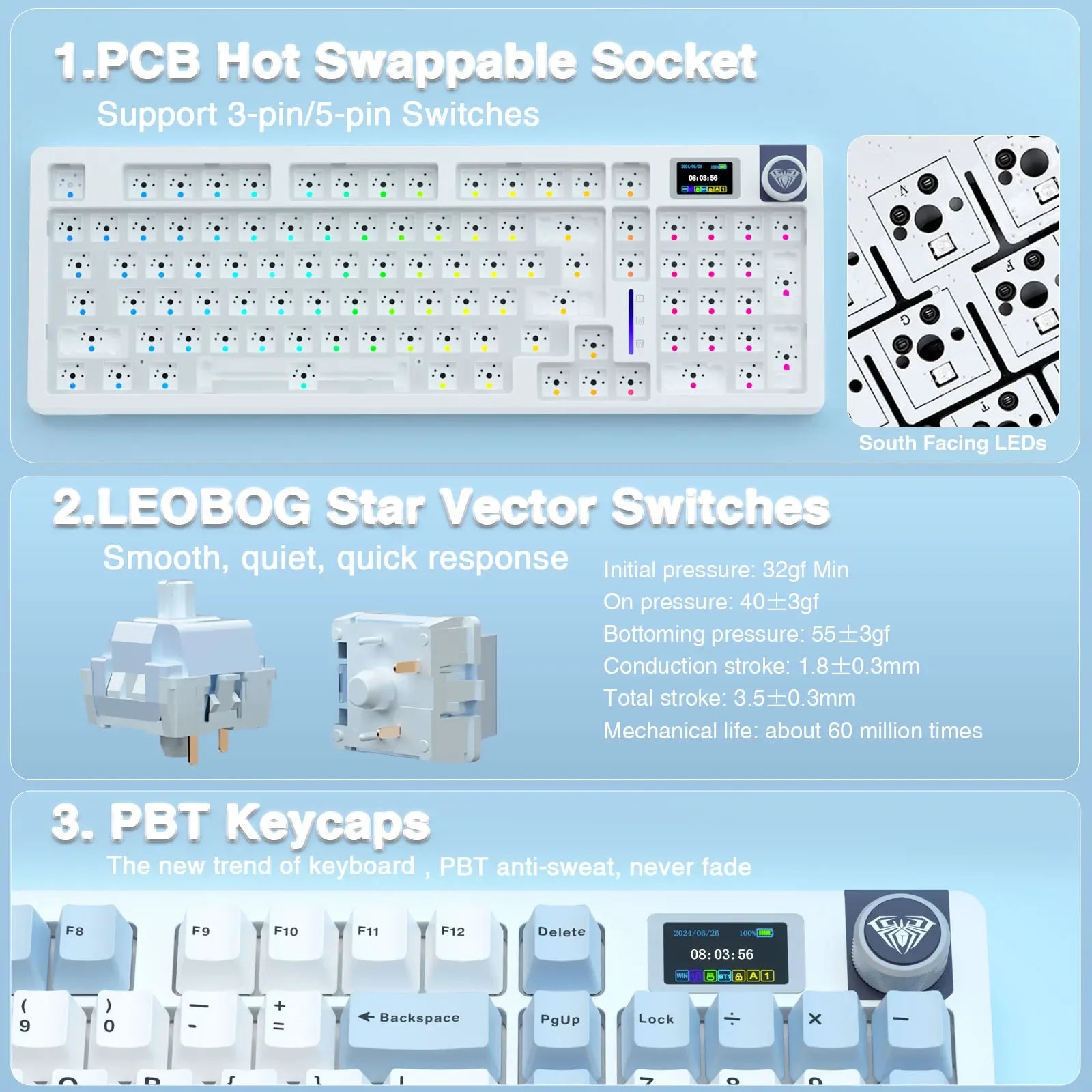 AULA S98pro Wireless Mechanical Keyboard Gasket Hot-swap Gaming Keyboard with Mini TFT Color Screen and Multi-function Knob - Evallys.com