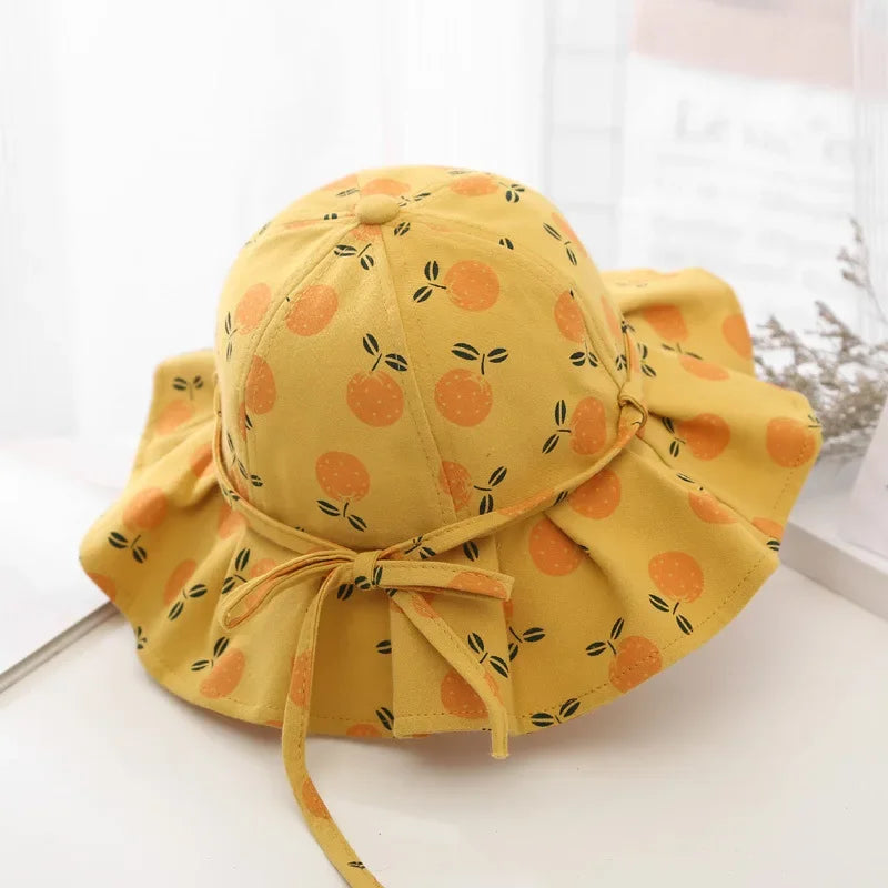 Summer Baby Girl Hat Cotton Fruit Kids Bucket Hats Sun Protection Bowknot Princess Children Cap for Girls Beach Travel 1-3Y - Evallys.com