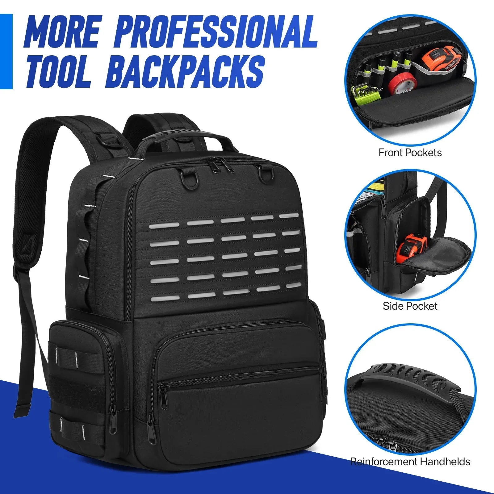 Tool Backpack Heavy Duty for Men Tool Storage With 3 Tool Pouches Organizer Electrician Plumber Maintenance Worker Tool Bags - Evallys.com