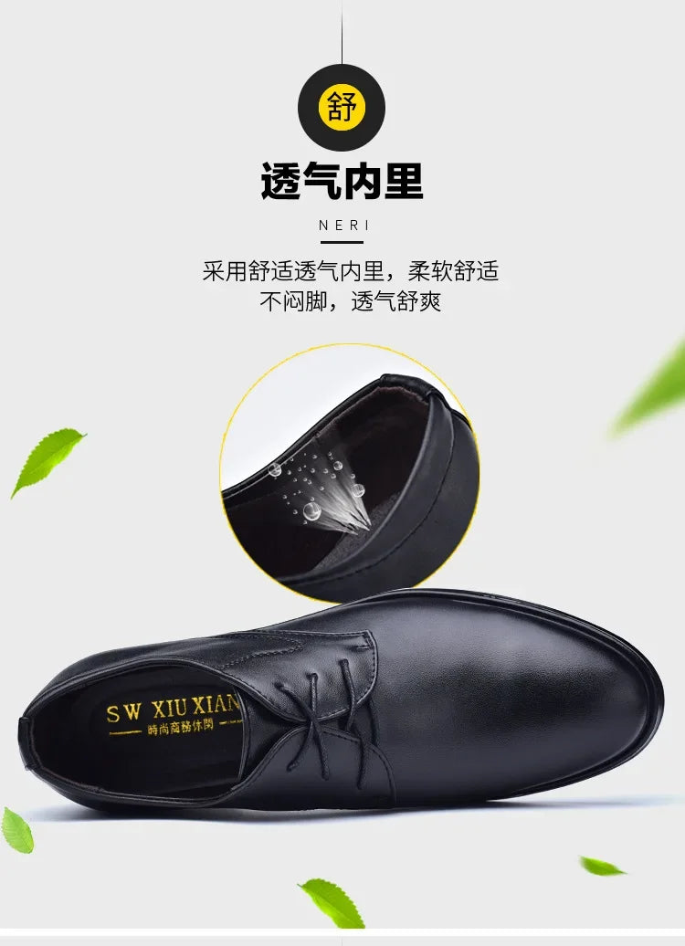 Men Dressing Shoes Formal for Men's Casual Shoe Leather Social Wedding Designer Pointed Toe Black Office Winter Shoes Brand 2023 - Evallys.com