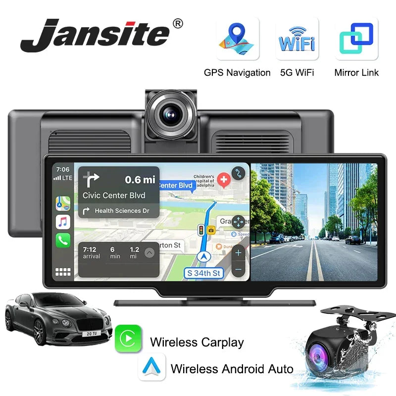 10.26'' Dash Cam 4K Car Mirror Video Player Wireless Carplay Android Auto GPS Car Monitor Multimedia Rearview Camera Dashboard - Evallys.com