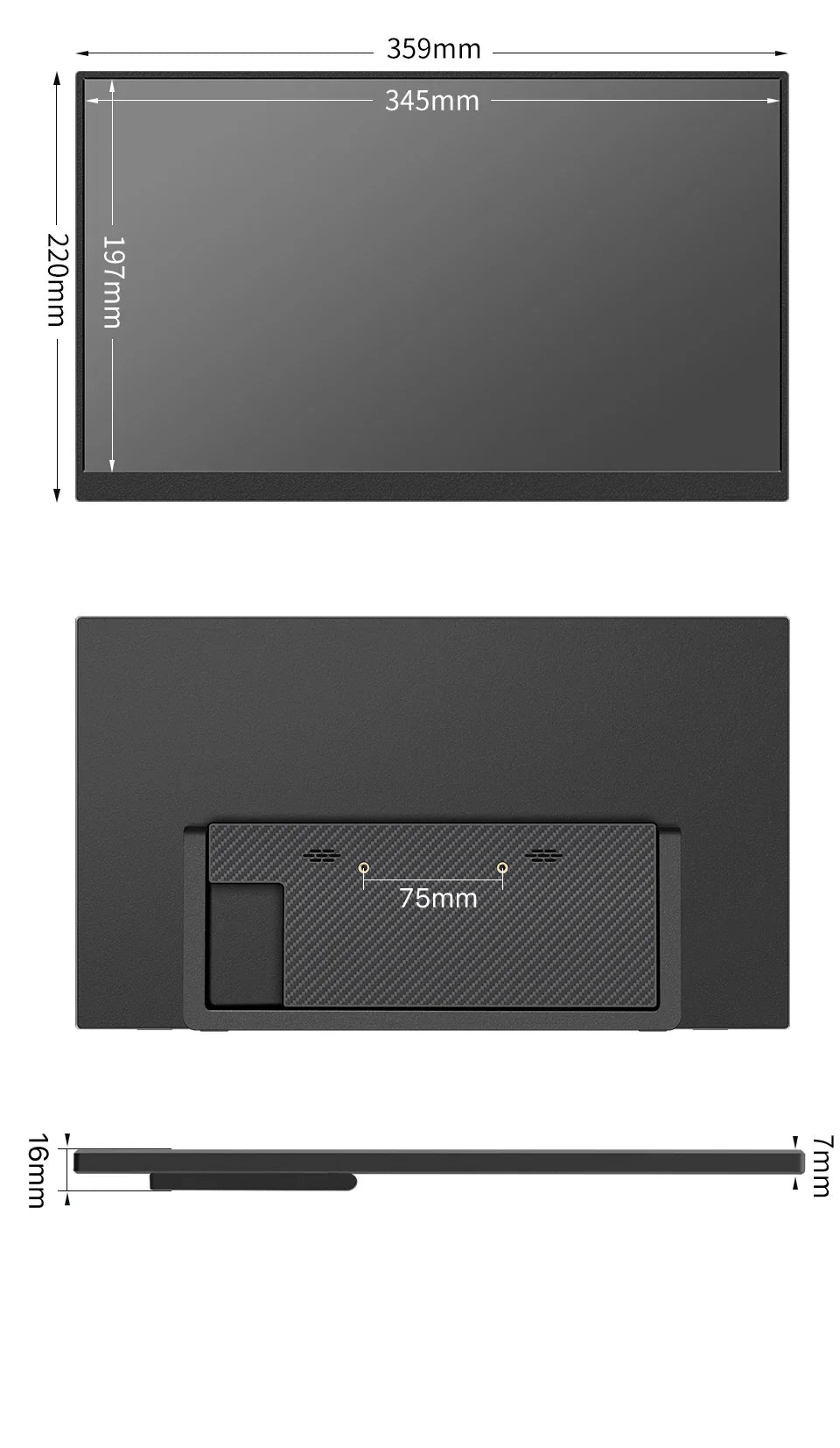 HGFRTEE 15.6inch Portable Monitor FHD-IPS Panel Second Screen for Laptop Gaming Extended Display with Type C HDMI - Evallys.com