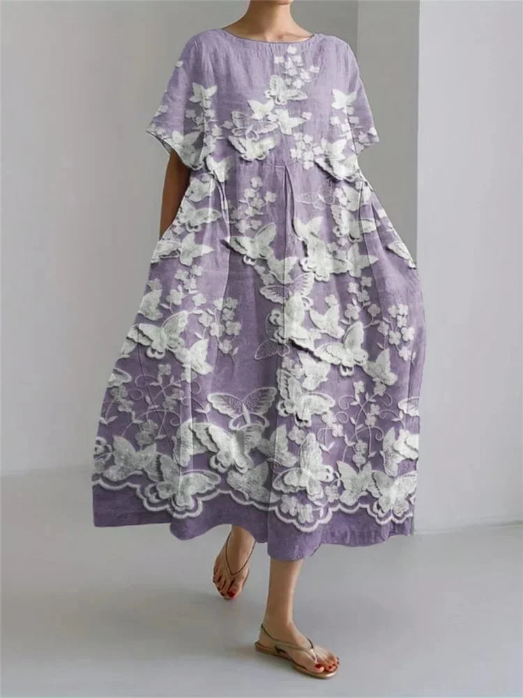 Harajuku Floral Print Women’s Dress – Loose Fit Ankle-Length Casual - Evallys.com