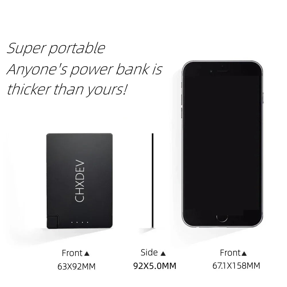 Power Bank For iPhone 5MM Ultra Thin 5000mAh Portable Fast Charging External Battery Built In Cable For Samsung iPhone XIAOMI - Evallys.com