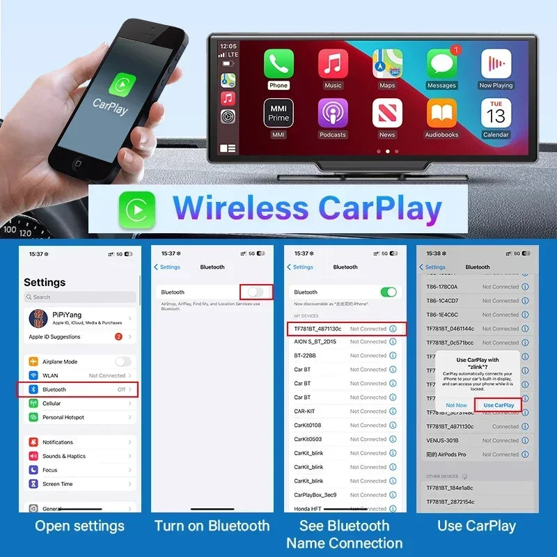 10.26'' Dash Cam 4K Car Mirror Video Player Wireless Carplay Android Auto GPS Car Monitor Multimedia Rearview Camera Dashboard - Evallys.com