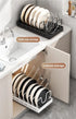 Pots and Pans Organizer Under Cabinet Sliding Pot Lid Storage Holder Kitchen Adjustable Slide Out Dish Pan Storage Rack Shelf