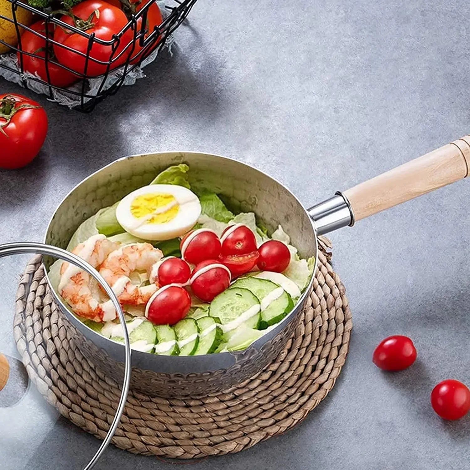 Stainless Steel Saucepan with Lid Solid wood handle with hook Multipurpose Sauce Pan with Pour Spouts, Sauce Pot, Cooking Pot - Evallys.com