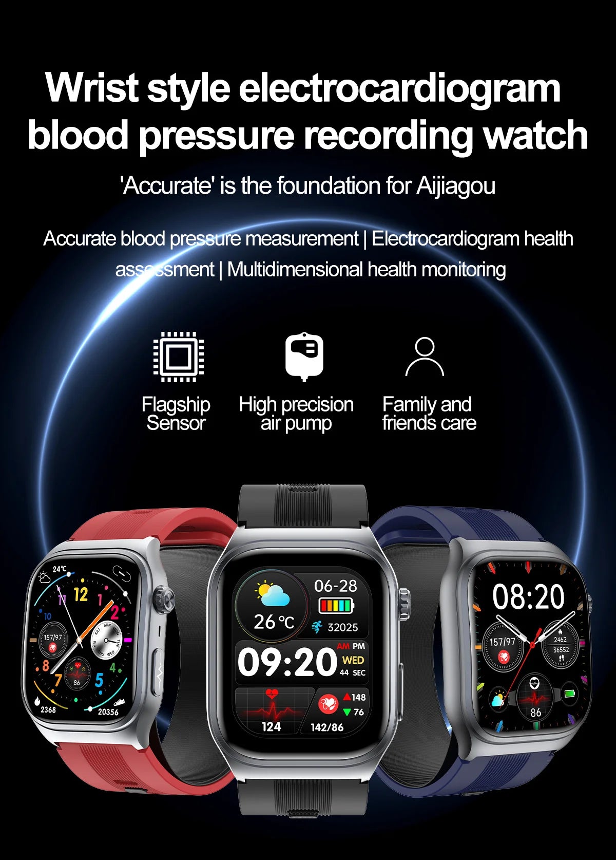 S15 Smart Watch Air Pump Airbag Accurate Blood Pressure Measurement ECG Health Monitoring 2.06inch Amoled Screen Smartwatch - Evallys.com # #