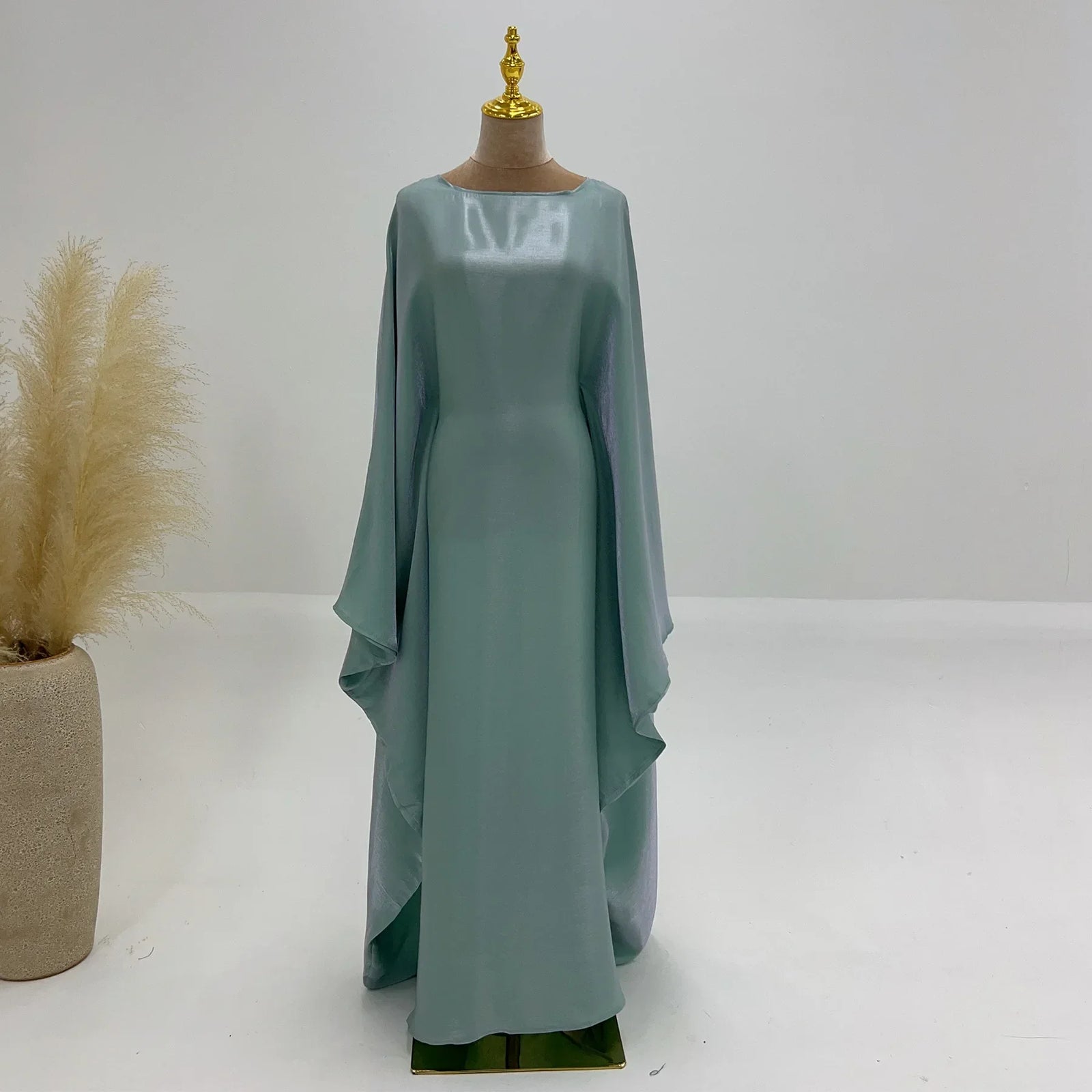 Eid Ramadan Batwing Butterfly Satin Abaya Dubai Luxury Muslim Kaftan Maxi Dress Women Kebaya Robe Caftan Marocain Femme Vestidos - Evallys.com