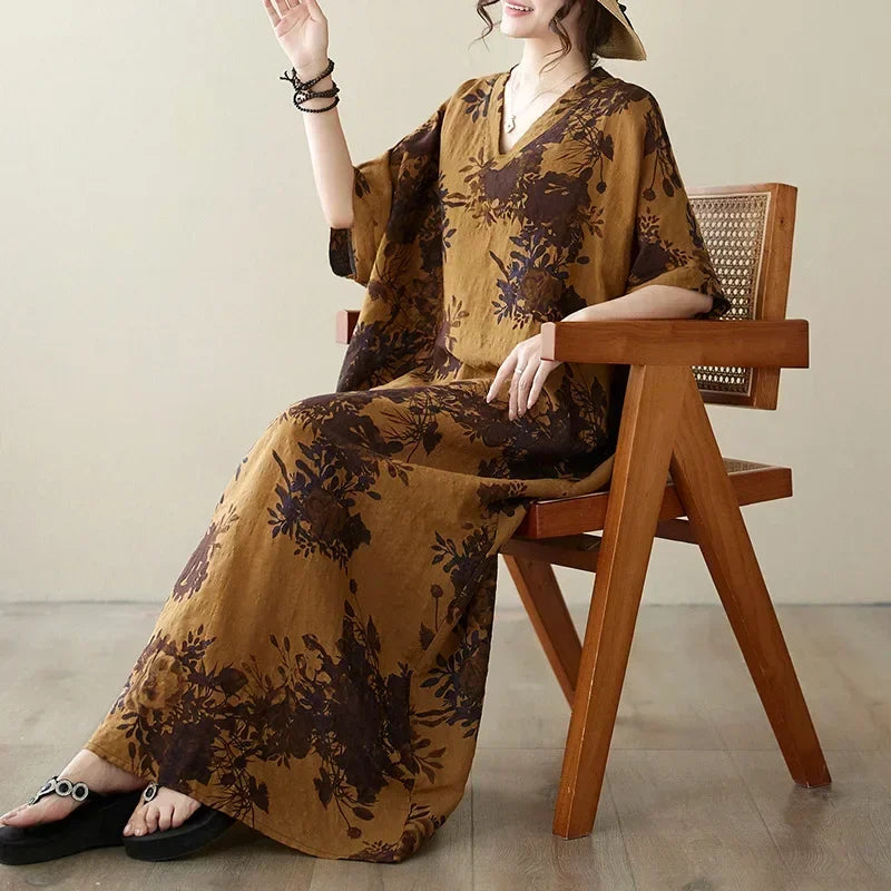Vintage Cotton Summer Maxi Dress – Harajuku Floral Beachwear - Evallys.com