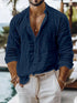 Casual Breathable Loose Cotton Linen Shirt Mens Spring Autumn Leisure Solid Color Cardigan Tops Men Vintage Button Lapel Shirts - Evallys.com