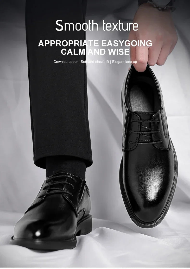 3/6/8 CM Elevator Shoes Men Dress Shoes Black Soft Leather Men Heighten Formal Shoes Casual Business Men Oxfords Suit Shoes - Evallys.com