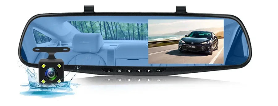 Dashcam 4.3Inch 1080P IPS Car DVR Driving Recorder Rearview Mirror Dual Lens Car Recorder Front and Rear Black Box - Evallys.com