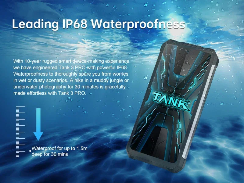 Unihertz Tank 3 Pro 8849 Projector Smartphone Android 14 5G Phone, 32GB 512GB, 200MP Camera, Dimensity 8200, IP68, Bluetooth 5.3 - Evallys.com