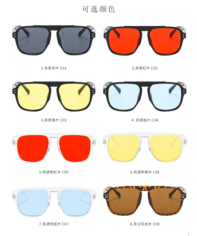 SORVINO Oversized Red Square Rivets Sunglasses Fashion Women Vintage Brand Designer Men Trendy Yellow Sun Glasses Shades UV400 - Evallys.com
